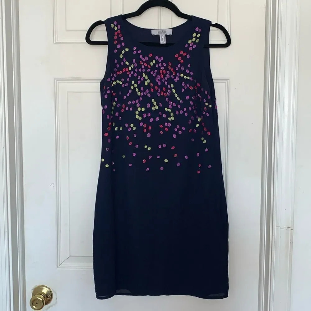 Belle Badgley Mischka Colorful Confetti Dot Beaded Shift Dress
